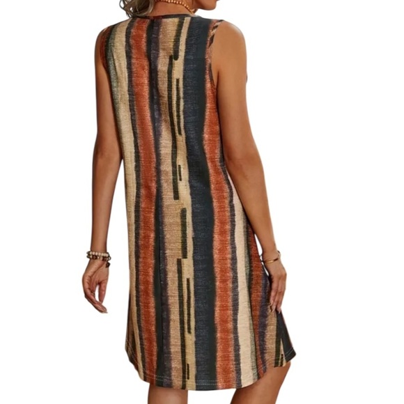 Amazon V-Neck Striped Sleeveless Dress Blue Grey Rust Coverup Resort Dress 1X - Picture 1 of 10